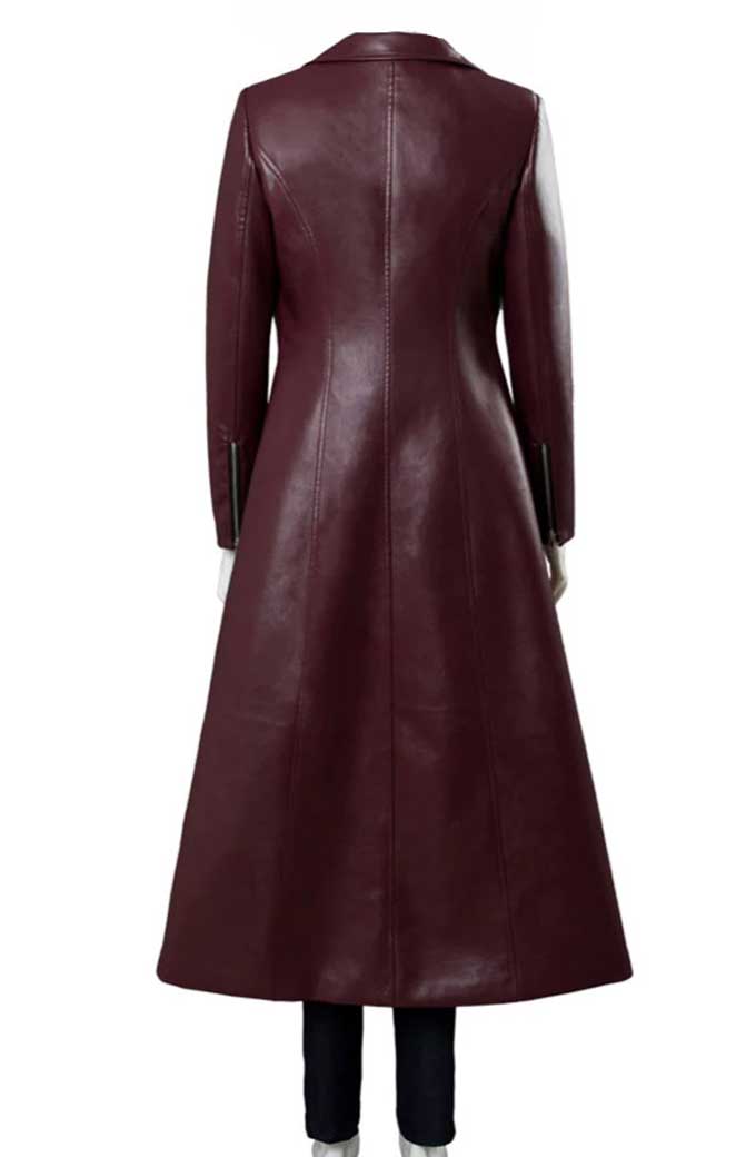 Sophie Turner Dark Phoenix Jean Maroon Leather Trench Coat dark-phoenix-sophie-turner-trench-coat