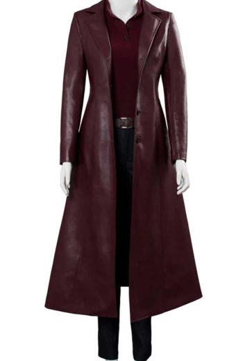 Dark Phoenix Jean Sophie Turner Maroon Leather Trench Coat