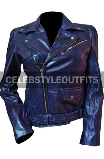 Descendants 3 Sofia Carson Evie Purple Biker Leather Jacket