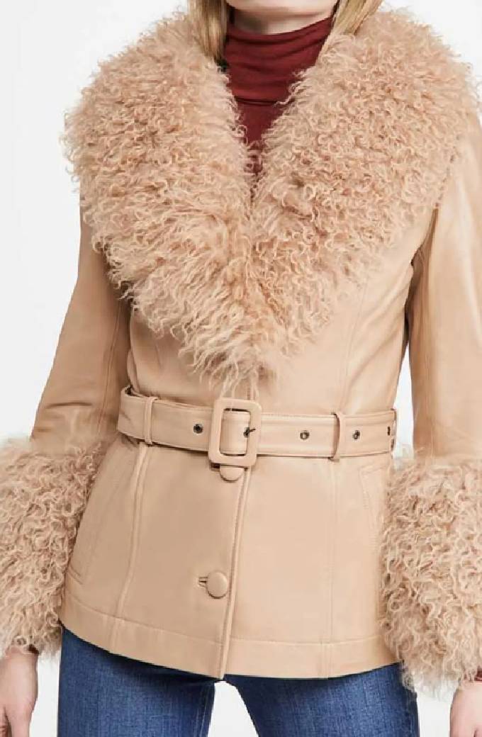 Jamie Chung Dexter New Blood Molly Park Beige Shearling Jacket