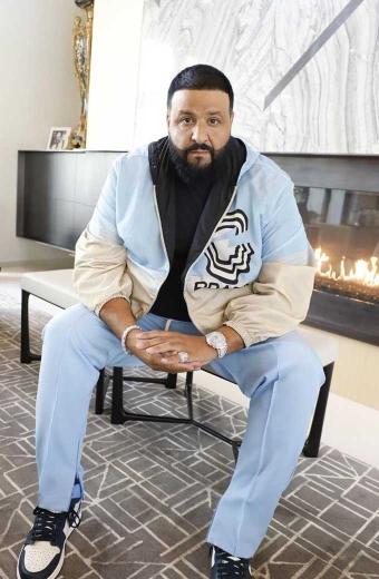 DJ Khaled Prada Head-Logo Beige Blue Bomber Windbreaker Jacket