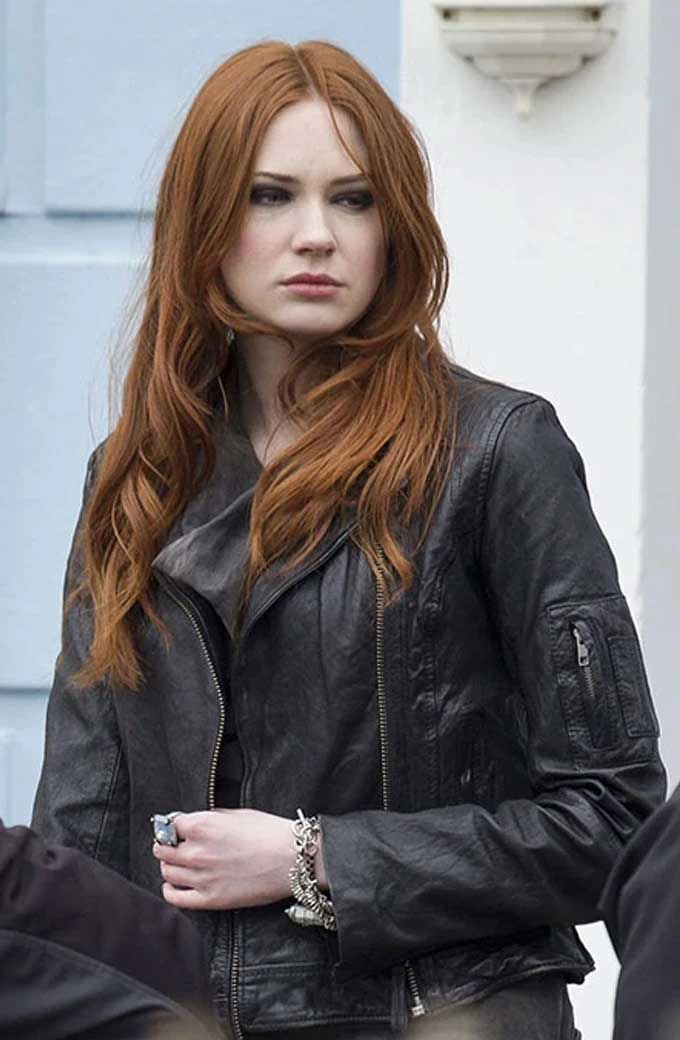 Karen Gillan Doctor Who Amy Pond Black Leather Jacket