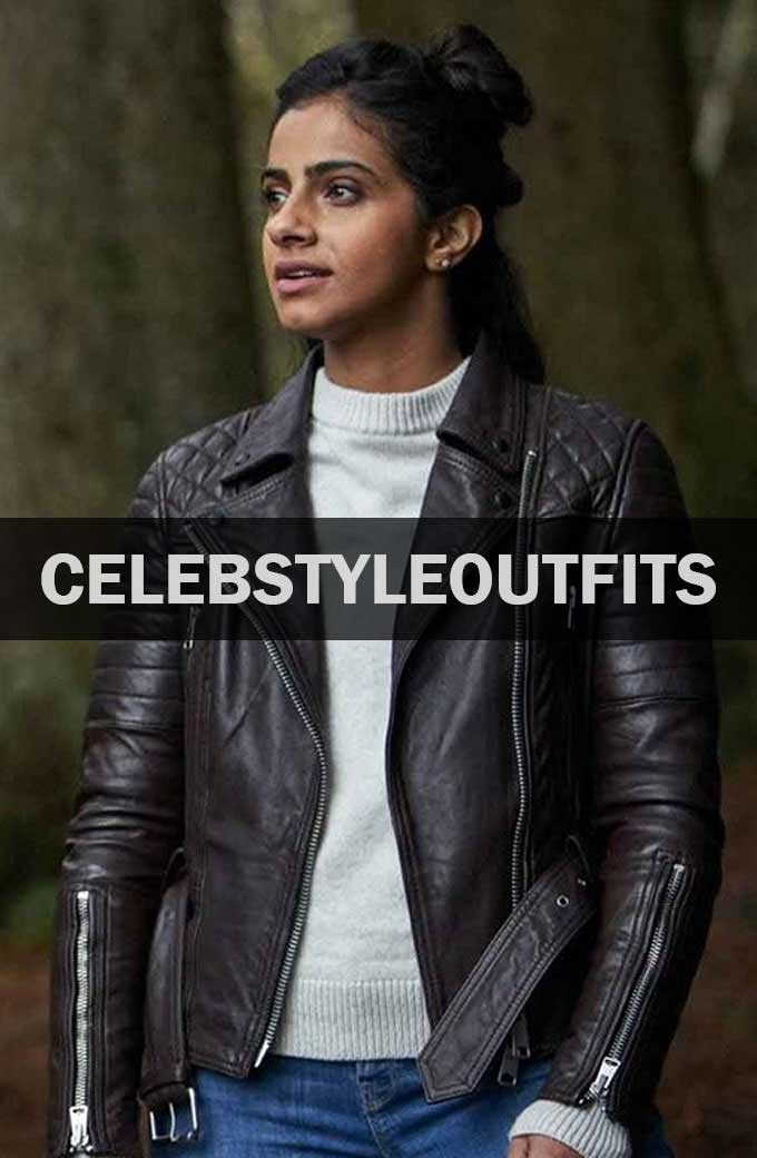 Yasmin Khan Doctor Who Mandip Gill Black Leather Jacket