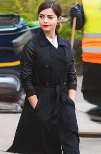 Jenna Coleman Doctor Who Clara Oswald Black Wool Trench Coat