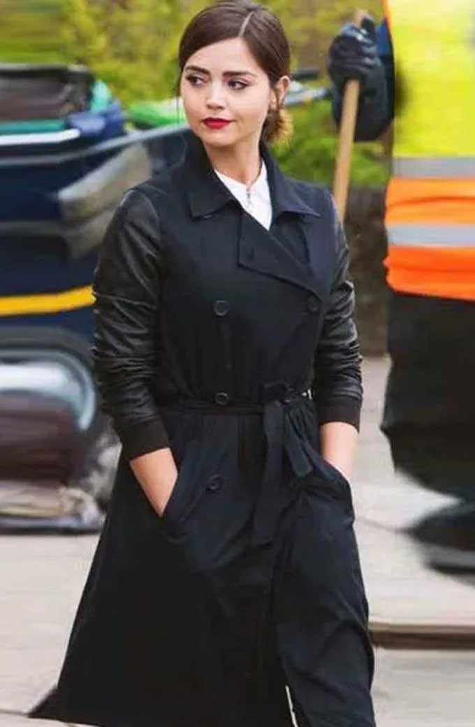 Jenna Coleman Doctor Who Clara Oswald Black Wool Trench Coat