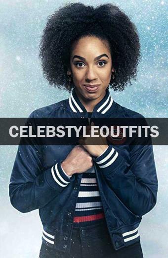 Pearl Mackie Doctor Who Bill Potts Blue Satin Varsity Jacket