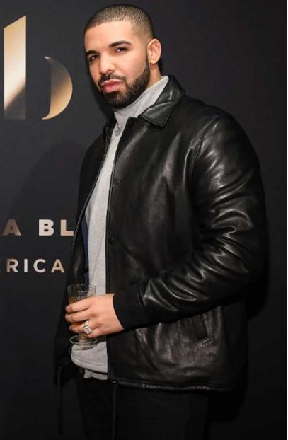Casual Mens Aubrey Drake Graham Bomber Black Leather Jacket drake-premiere-jacket