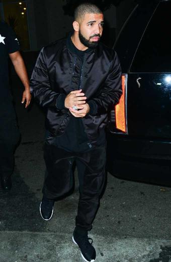 Mens Aubrey Drake Graham Casual Bomber Black Satin Jacket
