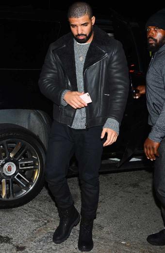 Casual Aubrey Drake Graham Mens Black Leather Shearling Jacket