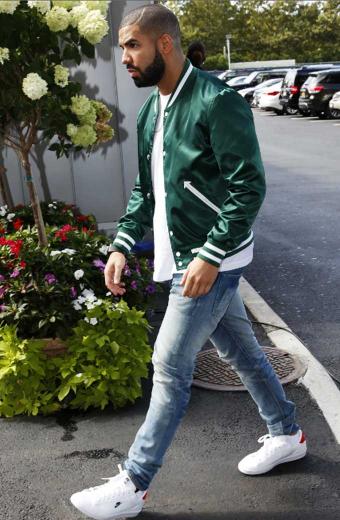 Aubrey Drake Graham Mens Green Satin Bomber Varsity Jacket