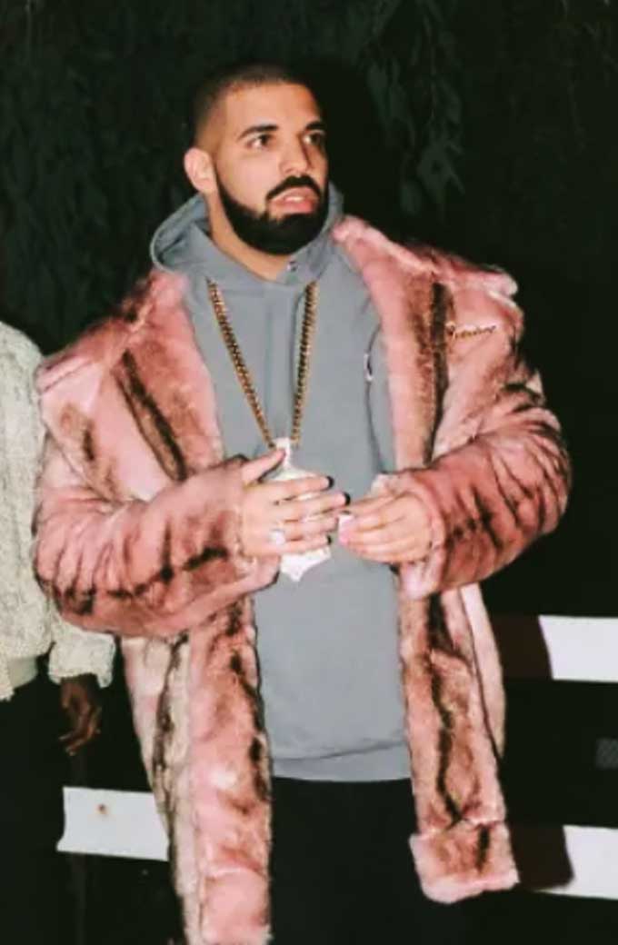 Aubrey Drake Graham Sneakin Mens Causal Bomber Pink Fur Coat