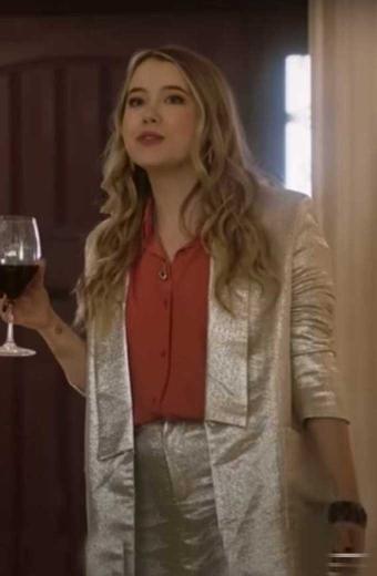 Taylor Spreitler Tess Driven To The Edge Silver Satin Coat