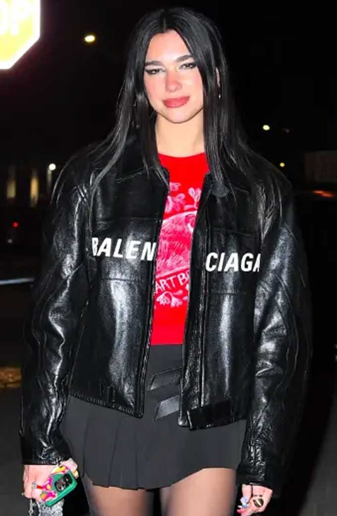 Albanian Singer Dua Lipa Casual Black Leather Jacket