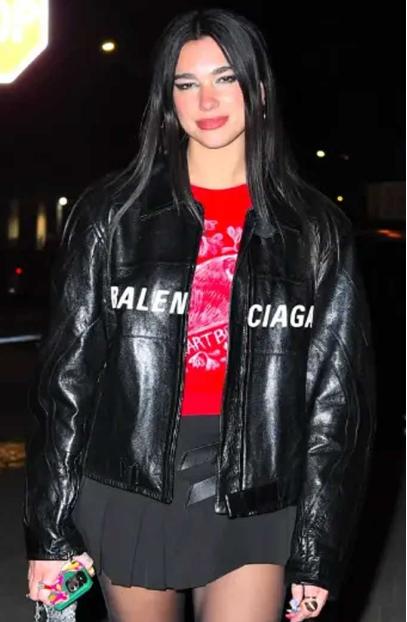Casual Womens Dua Lipa Balenciaga Bomber Black Leather Jacket dua-lipa-balenciaga-jacket