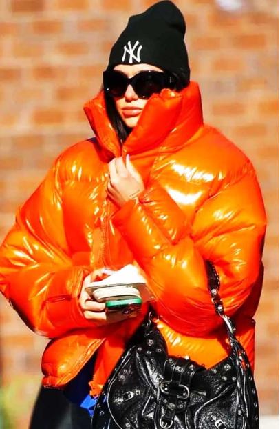 Womens Dua Lipa Casual Bomber Orange Quilted Puffer Jacket dua-lipa-quilted-casual-jacket