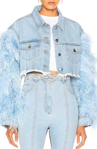 Vanessa Deveraux Dynasty Jade Payton Blue Denim Fur Jacket
