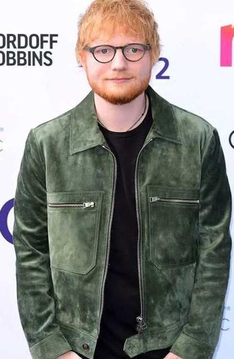 Silver Clef Awards Ed Sheeran Green Suede Leather Jacket