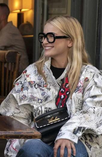 Camille Razat Emily in Paris Bomber White Leather Jacket