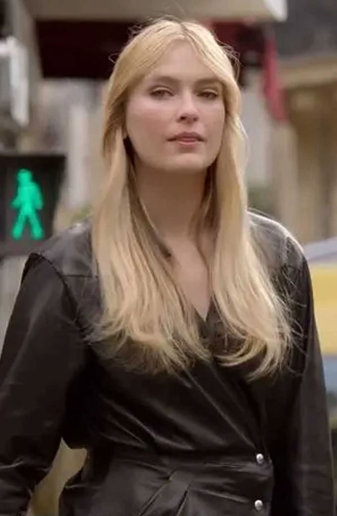 Camille Razat Emily in Paris TV Show Black Leather Coat