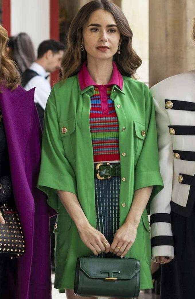Emily in Paris Lily Collins Emily Cooper Green Cotton Coat