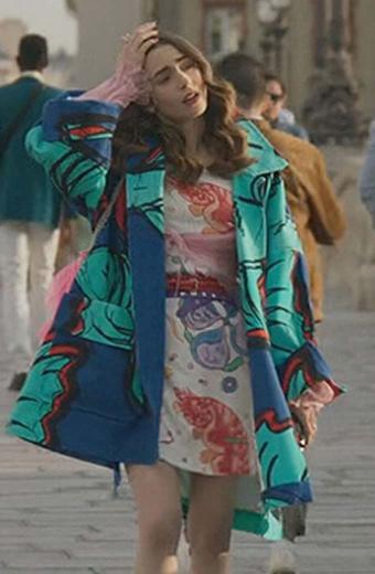 Emily Cooper Lily Collins Emily In Paris Blue Cotton Coat