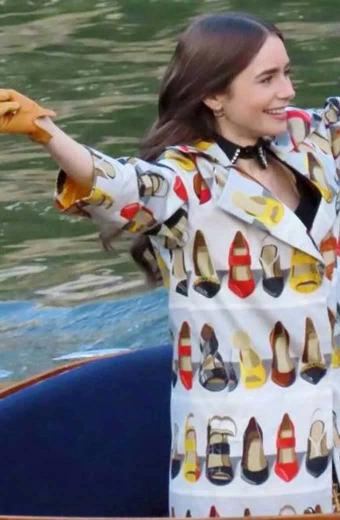 Emily Cooper Lily Collins Emily In Paris Shoe Printed Coat