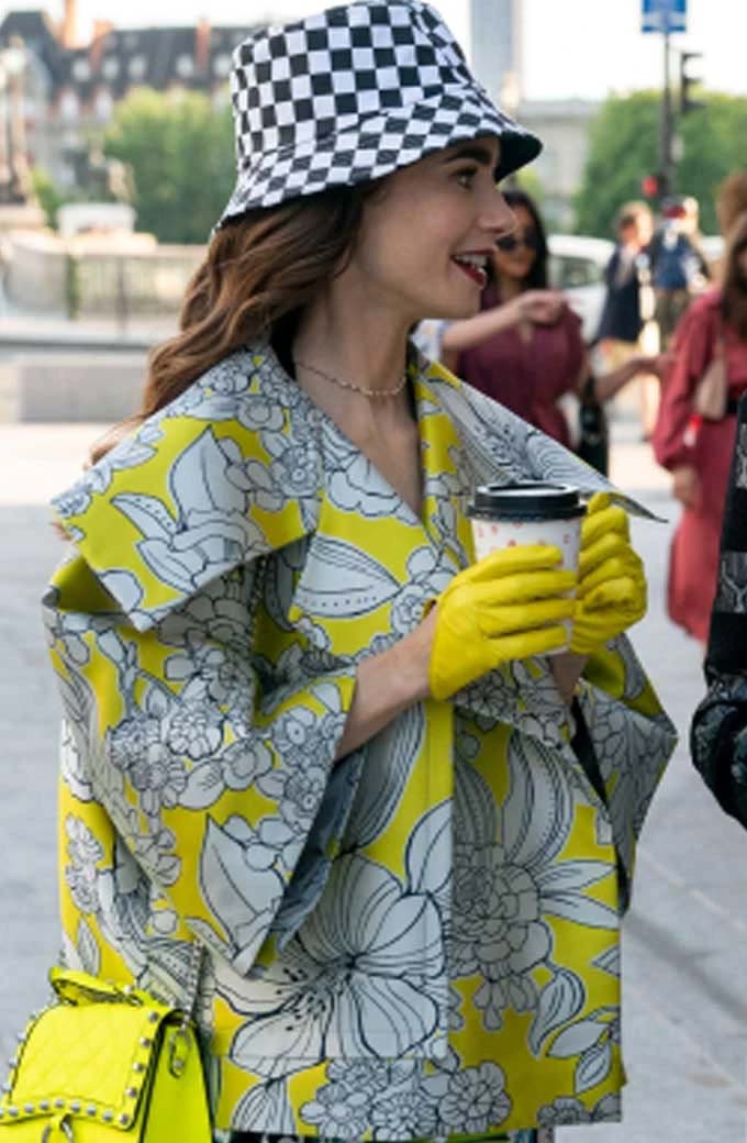 Lily Collins Emily Cooper Emily In Paris Yellow Floral Jacket