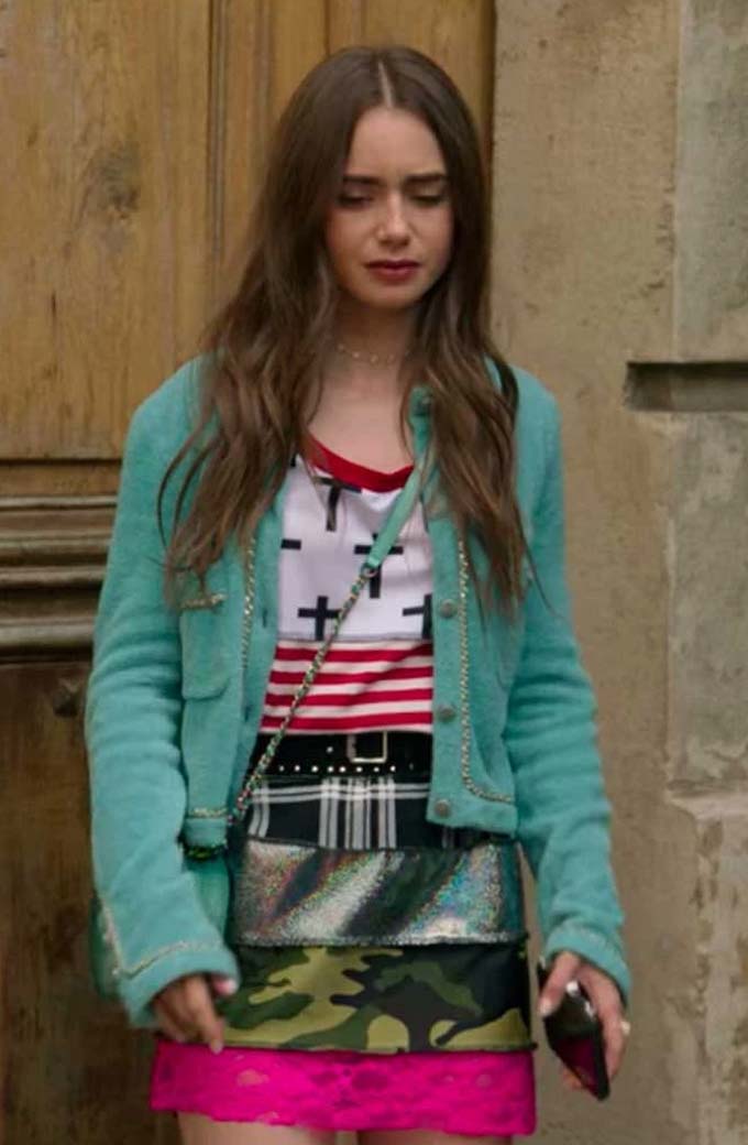 Lily Collins Emily Cooper Emily in Paris Blue Wool Cardigan