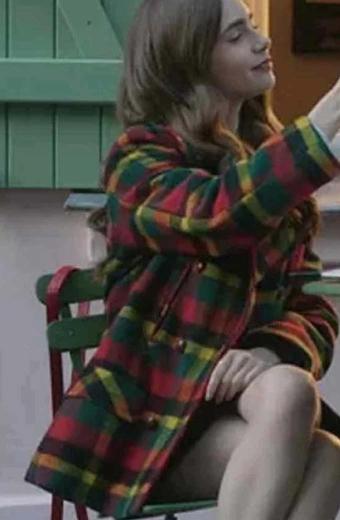 Lily Collins Emily Cooper Emily In Paris Plaid Red Wool Coat