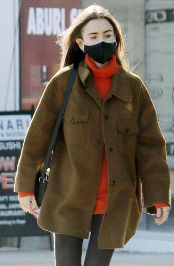 Lily Collins Emily Cooper Emily In Paris Brown Wool Jacket