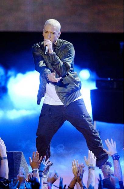 Marshall Mathers Eminem Bomber Black Leather Varsity Jacket eminem-marshall-mathers-concert-jacket