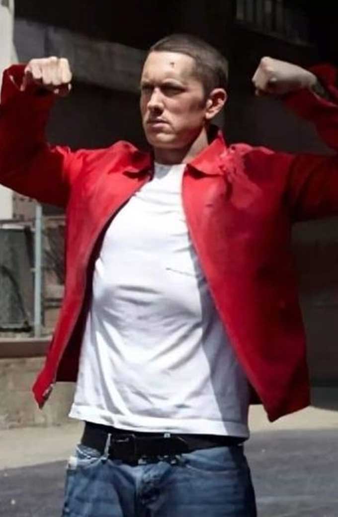 Casual Eminem Marshall Mathers Mens Bomber Red Leather Jacket
