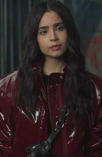 Sofia Carson April Dibrina Feel The Beat Maroon Leather Jacket