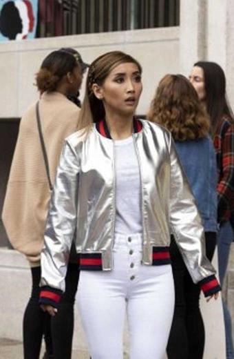 Dollface Brenda Song Madison Maxwell Silver Varsity Jacket