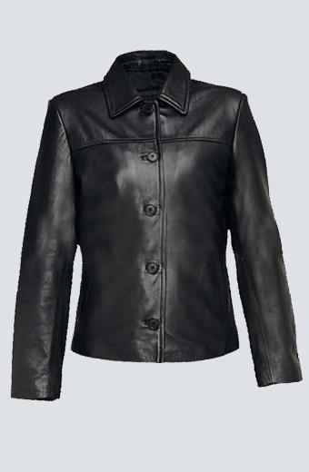Women Button Closure Leather Formal Jacket