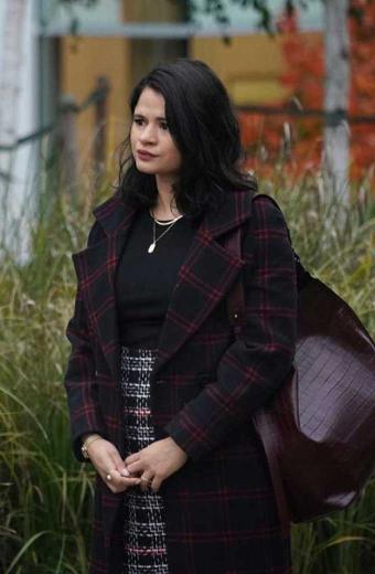 Mel Vera Charmed Melonie Diaz Checked Black Plaid Trench Coat