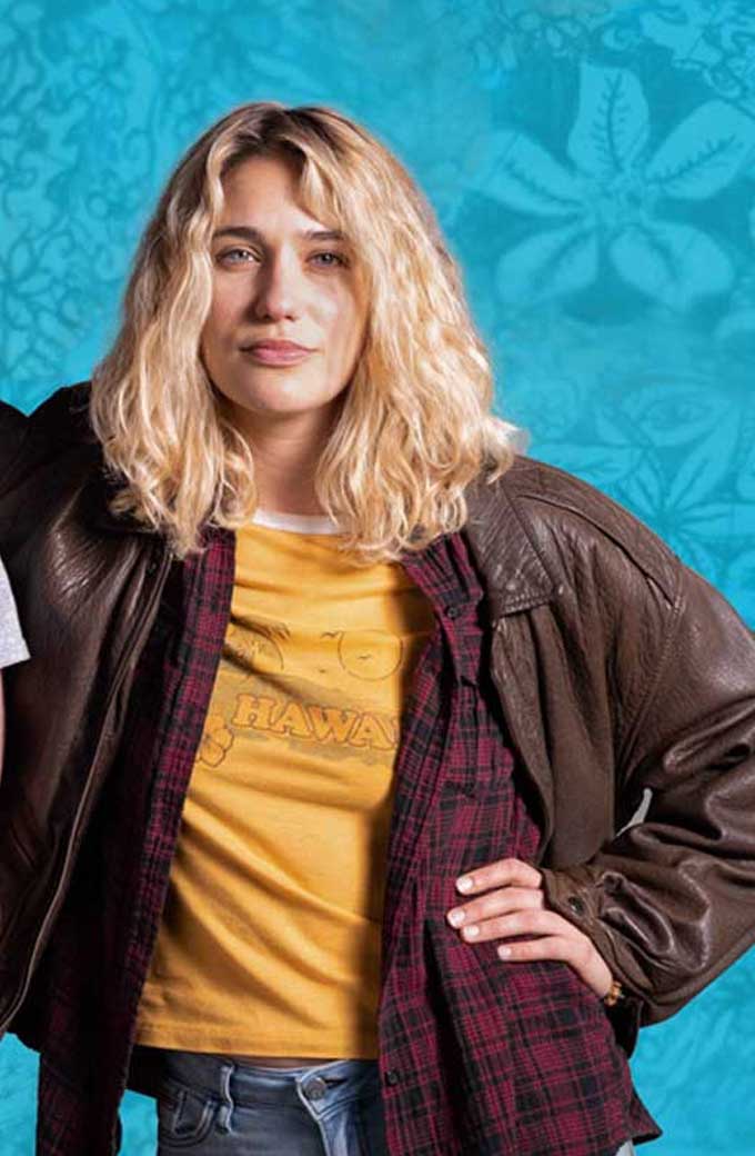 Cindy Lola Kirke Broken Diamonds Bomber Brown Leather Jacket