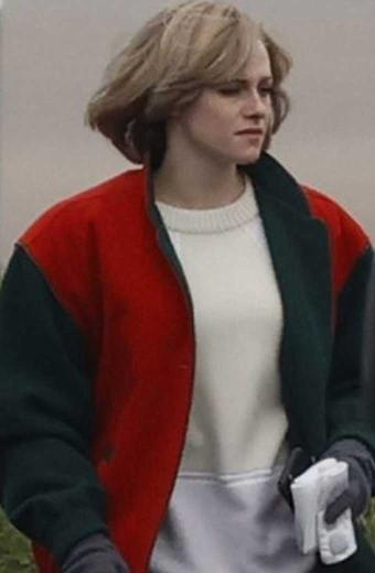 Spencer Kristen Stewart Diana Bomber Red and Black Wool Jacket