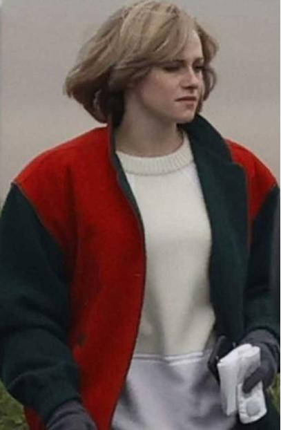 Diana Spencer Kristen Stewart Bomber Red and Black Wool Jacket kristen-stewart-spencer-bomber-jacket
