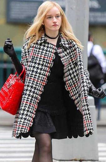 Inventing Anna Julia Garner Black and White Plaid Wool Coat