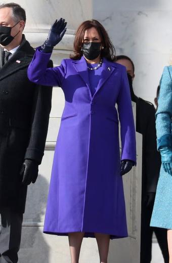 Stylish Kamala Harris Blue Wool Trench Coat