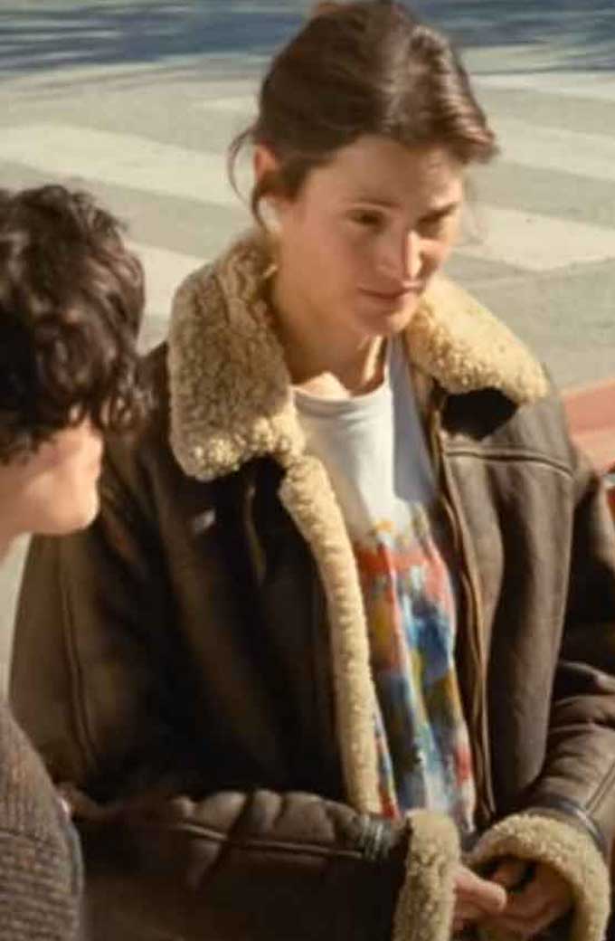 Lena Vicky Krieps Beckett Aviator Brown Shearling Lined Jacket