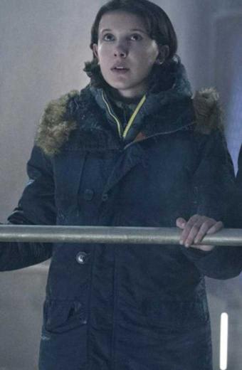 Madison Russell Godzilla Millie Bobby Black Fur Hooded Parka