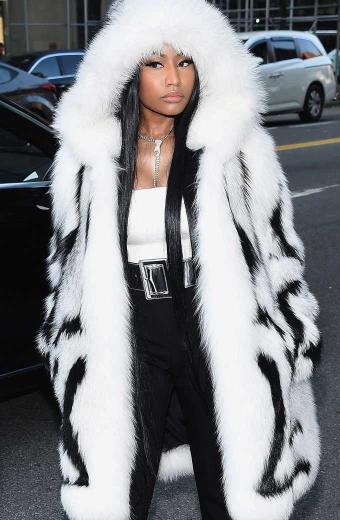 Rapper Nicki Minaj Premiere White And Black Coat