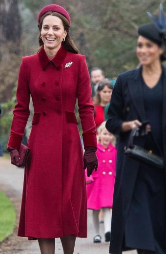 Princess Kate Middleton Red Wool Trench Coat