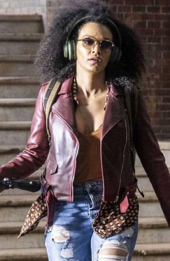 Pearl Thusi TV Series Queen Sono Burgundy Biker Leather Jacket
