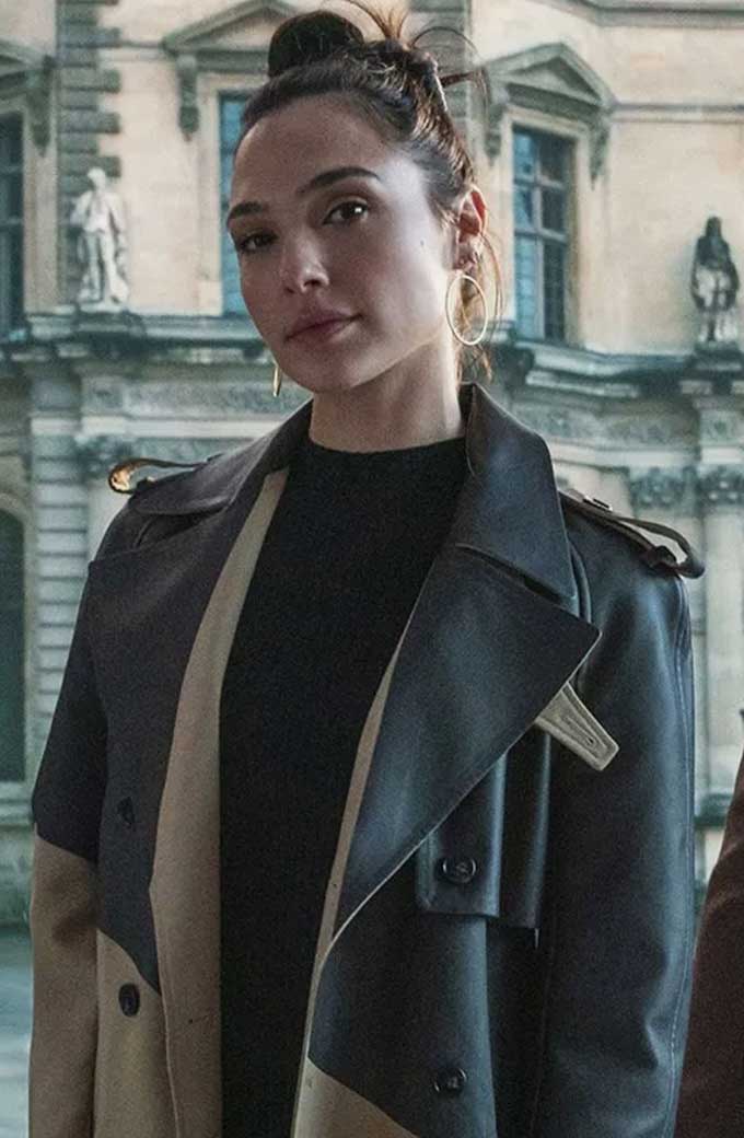 Red Notice Gal Gadot The Bishop Black Leather Long Trench Coat