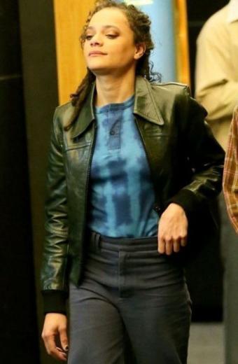 Sasha Lane Ariana Crowded Room Bomber Green Leather Jacket