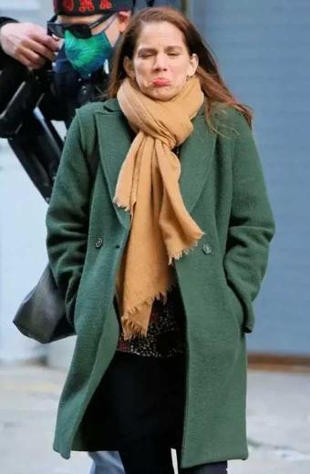 Vivian Kent Inventing Anna Chlumsky Wool Green Trench Coat