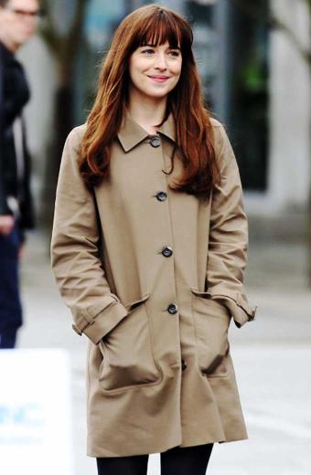 Anastasia Steele Fifty Shades Dakota Johnson Beige Cotton Coat